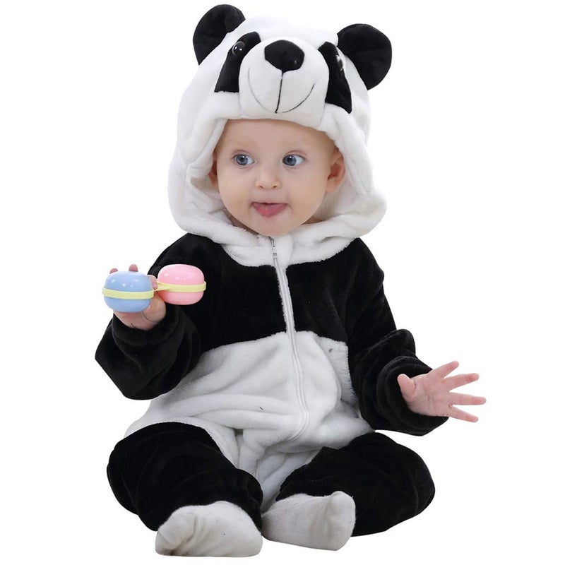 MICHLEY Unisex Baby Costume Winter and Autumn Flannel Romper for 6-12 Months, Animal Cosplay Jumpsuit Black Size 80 - Image 1